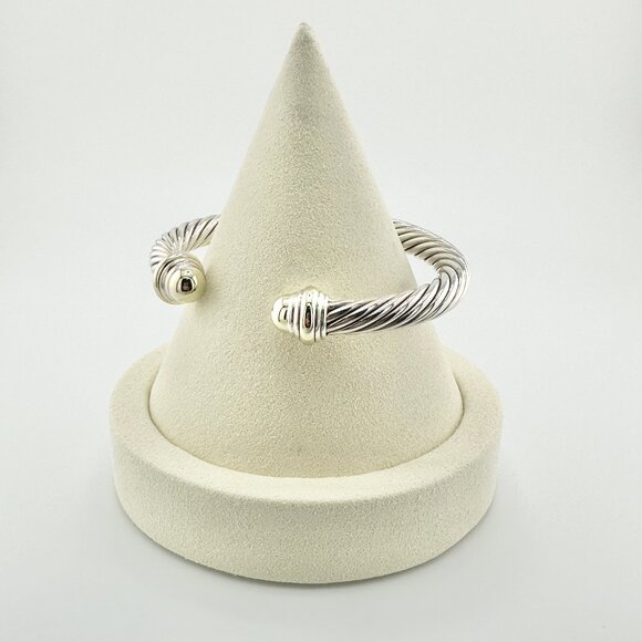 David Yurman Dome Cuff w/ Sterling Silver & 14K Yellow Gold - Medium - Picture 2 of 12